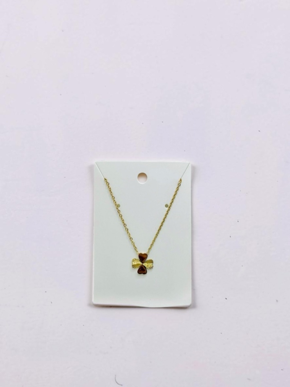 Gold Tone Heart Clover Pendant Necklace - Picture 3 of 4